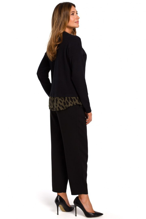 Sweter damski bawełniany warstwowy z ozdobnymi guzikami czarny S195 Sweter damski bawełniany warstwowy z ozdobnymi guzikami czarny S195