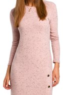 Sukienka swetrowa z ozdobnymi guzikami i rozcięciem różowa S193