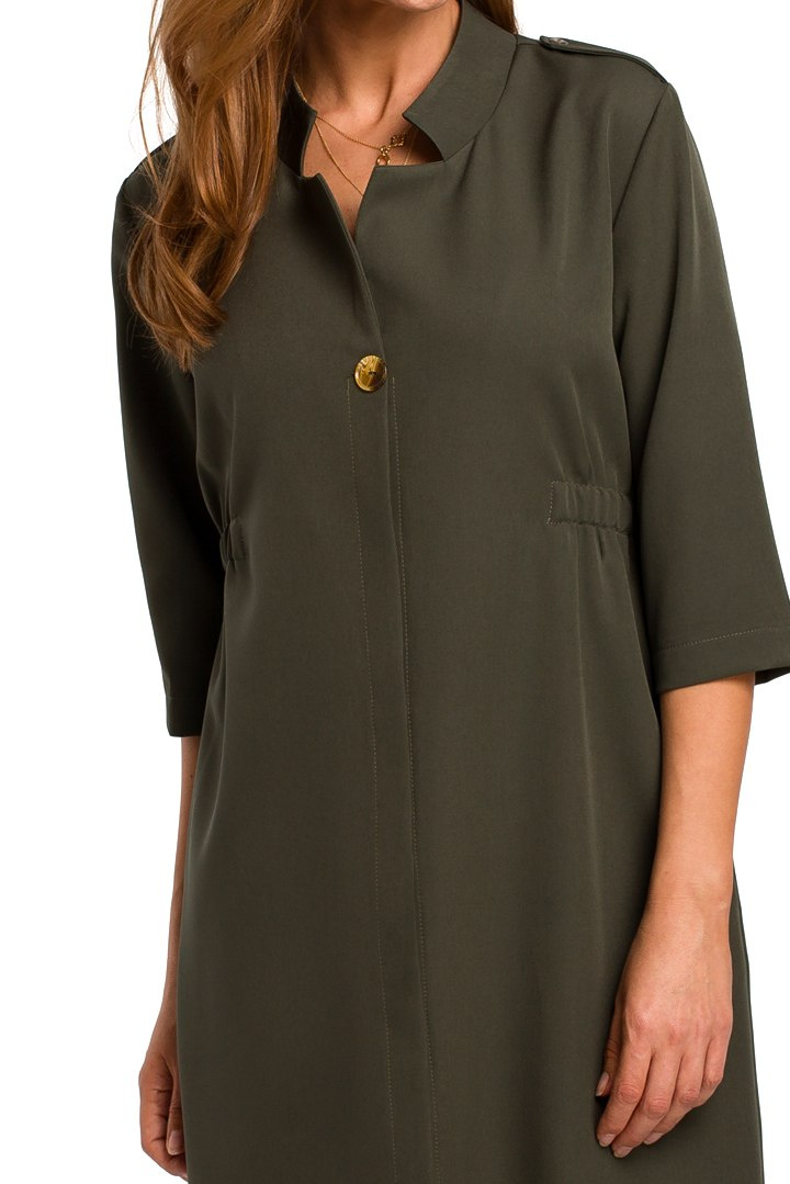 Elegancka sukienka żakietowa zapinana z gumką z tyłu khaki S189 Elegancka sukienka żakietowa zapinana z gumką z tyłu khaki S189