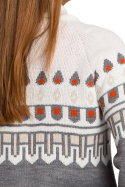 Sweter damski we wzory ze ściągaczem dekolt pod szyję szary S199