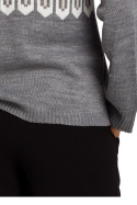 Sweter damski we wzory ze ściągaczem dekolt pod szyję szary S199