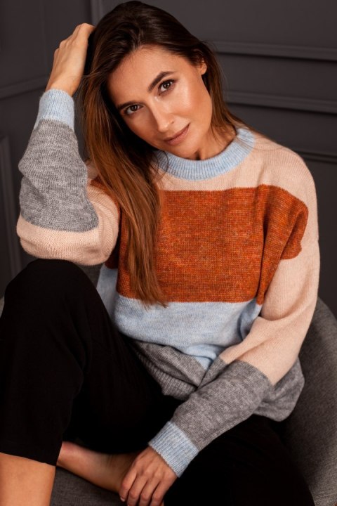 Sweter damski w pasy ze ściągaczem lekki wielokolorowy m1 S200 Sweter damski w pasy ze ściągaczem lekki wielokolorowy m1 S200