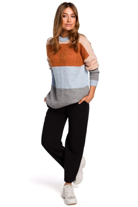 Sweter damski w pasy ze ściągaczem lekki wielokolorowy m1 S200 Sweter damski w pasy ze ściągaczem lekki wielokolorowy m1 S200