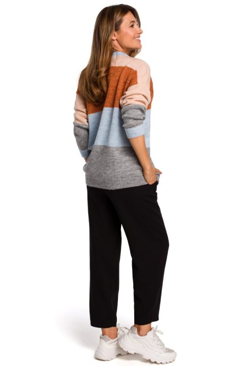Sweter damski w pasy ze ściągaczem lekki wielokolorowy m1 S200 Sweter damski w pasy ze ściągaczem lekki wielokolorowy m1 S200