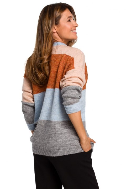 Sweter damski w pasy ze ściągaczem lekki wielokolorowy m1 S200 Sweter damski w pasy ze ściągaczem lekki wielokolorowy m1 S200
