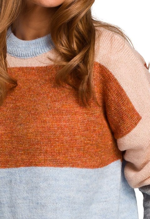 Sweter damski w pasy ze ściągaczem lekki wielokolorowy m1 S200 Sweter damski w pasy ze ściągaczem lekki wielokolorowy m1 S200