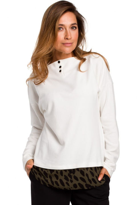 Sweter damski bawełniany warstwowy z ozdobnymi guzikami ecru S195 Sweter damski bawełniany warstwowy z ozdobnymi guzikami ecru S195