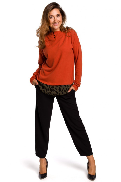 Sweter damski bawełniany warstwowy z ozdobnymi guzikami rudy S195 Sweter damski bawełniany warstwowy z ozdobnymi guzikami rudy S195