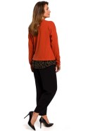 Sweter damski bawełniany warstwowy z ozdobnymi guzikami rudy S195