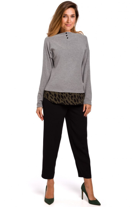 Sweter damski bawełniany warstwowy z ozdobnymi guzikami szary S195 Sweter damski bawełniany warstwowy z ozdobnymi guzikami szary S195