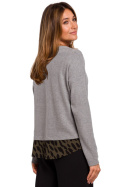 Sweter damski bawełniany warstwowy z ozdobnymi guzikami szary S195