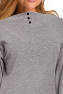 Sweter damski bawełniany warstwowy z ozdobnymi guzikami szary S195