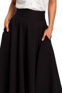 Spódnica rozkloszowana midi z szerokim pasem w talii czarna S196