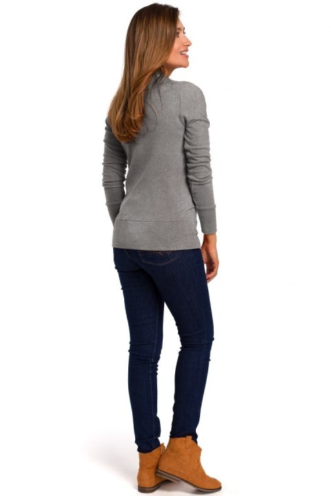 Sweter damski dopasowany zapinany na napy dzianinowy szary S198 Sweter damski dopasowany zapinany na napy dzianinowy szary S198
