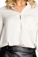 Bluzka damska koszulowa ze stójką i długim rękawem beżowa me063