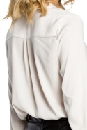 Bluzka damska koszulowa ze stójką i długim rękawem beżowa me063