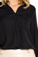 Bluzka damska koszulowa ze stójką i długim rękawem czarna me063
