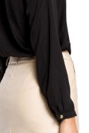 Bluzka damska koszulowa ze stójką i długim rękawem czarna me063