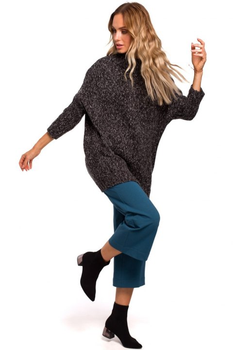 Sweter damski oversize asymetryczny z półgolfem grafitowy me470 Sweter damski oversize asymetryczny z półgolfem grafitowy me470
