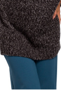 Sweter damski oversize asymetryczny z półgolfem grafitowy me470