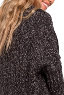 Sweter damski oversize asymetryczny z półgolfem grafitowy me470