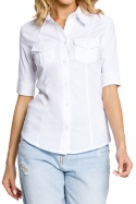 Koszula damska taliowana z krótkim rękawem wiskoza biała me027