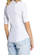 Koszula damska taliowana z krótkim rękawem wiskoza biała me027