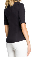 Koszula damska taliowana z krótkim rękawem wiskoza czarna me027