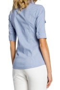 Koszula damska taliowana z krótkim rękawem wiskoza niebieska me027