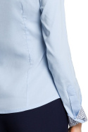 Koszula damska taliowana z wiskozy z długim rękawem błękitna me067