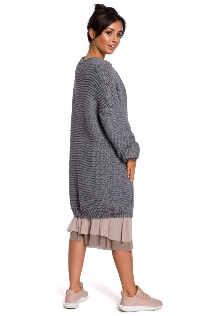 Kardigan damski oversize bez zapięcia szerokie rękawy szary BK037 Kardigan damski oversize bez zapięcia szerokie rękawy szary BK037