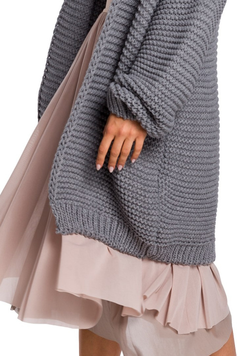 Kardigan damski oversize bez zapięcia szerokie rękawy szary BK037 Kardigan damski oversize bez zapięcia szerokie rękawy szary BK037
