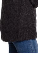 Sweter damski ze ściągaczem i warkoczowym splotem antracytowy BK038