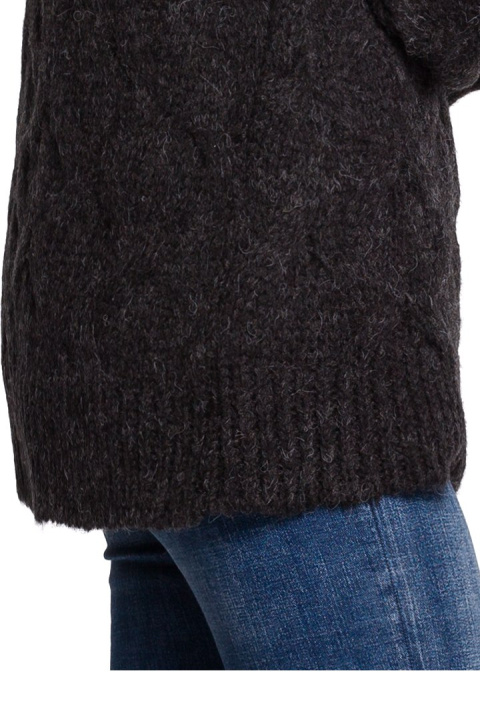 Sweter damski ze ściągaczem i warkoczowym splotem antracytowy BK038 Sweter damski ze ściągaczem i warkoczowym splotem antracytowy BK038