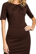 Elegancka sukienka ołówkowa midi z krótkim rękawem brązowa me013