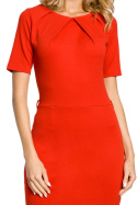 Elegancka sukienka ołówkowa midi z krótkim rękawem czerwona me013