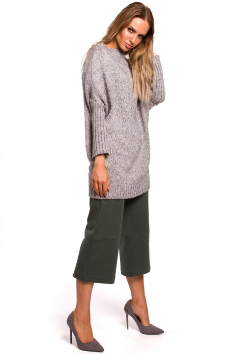 Sweter damski oversize asymetryczny z półgolfem szary me470 Sweter damski oversize asymetryczny z półgolfem szary me470