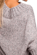 Sweter damski oversize asymetryczny z półgolfem szary me470