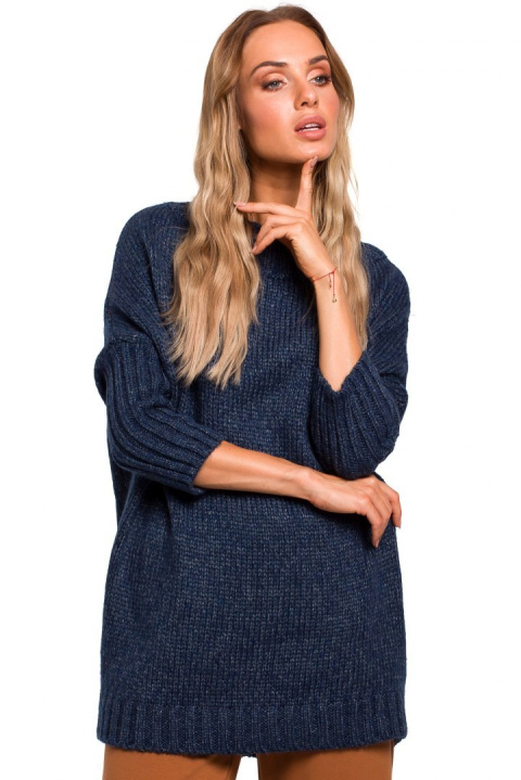Sweter damski oversize asymetryczny z półgolfem granatowy me470 Sweter damski oversize asymetryczny z półgolfem granatowy me470