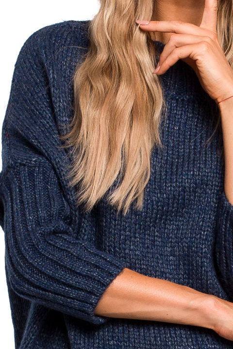 Sweter damski oversize asymetryczny z półgolfem granatowy me470 Sweter damski oversize asymetryczny z półgolfem granatowy me470