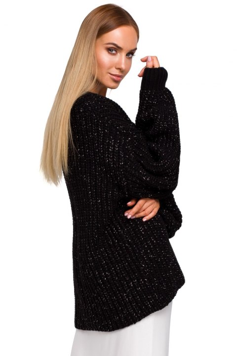 Sweter damski oversize z dekoltem V i szerokim rękawem czarny me471 Sweter damski oversize z dekoltem V i szerokim rękawem czarny me471