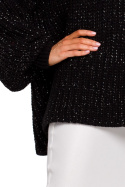 Sweter damski oversize z dekoltem V i szerokim rękawem czarny me471