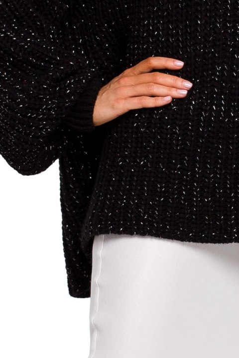 Sweter damski oversize z dekoltem V i szerokim rękawem czarny me471 Sweter damski oversize z dekoltem V i szerokim rękawem czarny me471
