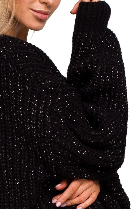 Sweter damski oversize z dekoltem V i szerokim rękawem czarny me471 Sweter damski oversize z dekoltem V i szerokim rękawem czarny me471