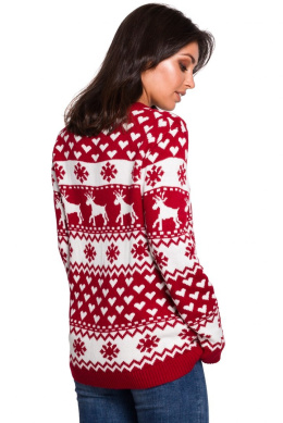 Sweter damski ze ściągaczem i motywem świątecznym czerwony m1 BK039