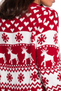 Sweter damski ze ściągaczem i motywem świątecznym czerwony m1 BK039