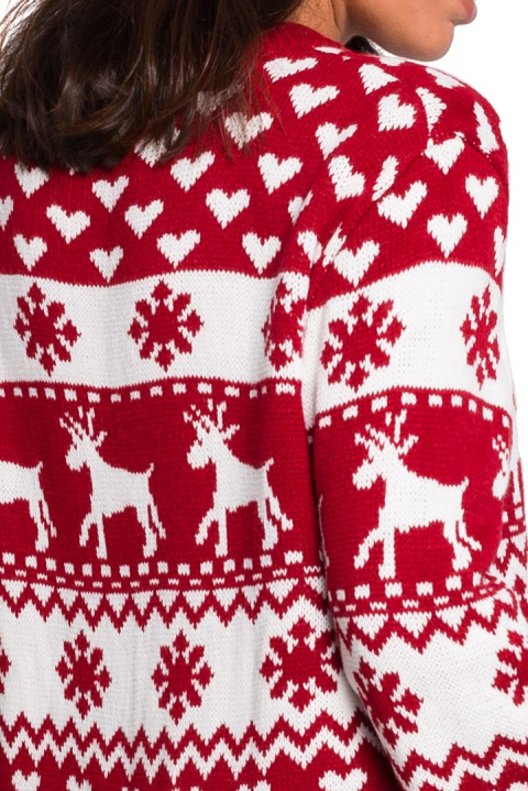 Sweter damski ze ściągaczem i motywem świątecznym czerwony m1 BK039 Sweter damski ze ściągaczem i motywem świątecznym czerwony m1 BK039