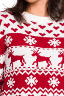Sweter damski ze ściągaczem i motywem świątecznym biały m2 BK039