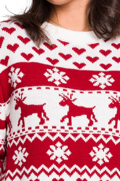 Sweter damski ze ściągaczem i motywem świątecznym biały m2 BK039 Sweter damski ze ściągaczem i motywem świątecznym biały m2 BK039