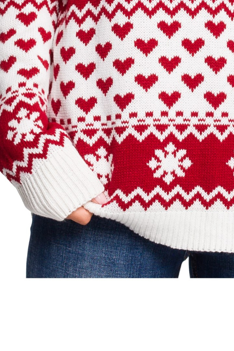 Sweter damski ze ściągaczem i motywem świątecznym biały m2 BK039 Sweter damski ze ściągaczem i motywem świątecznym biały m2 BK039